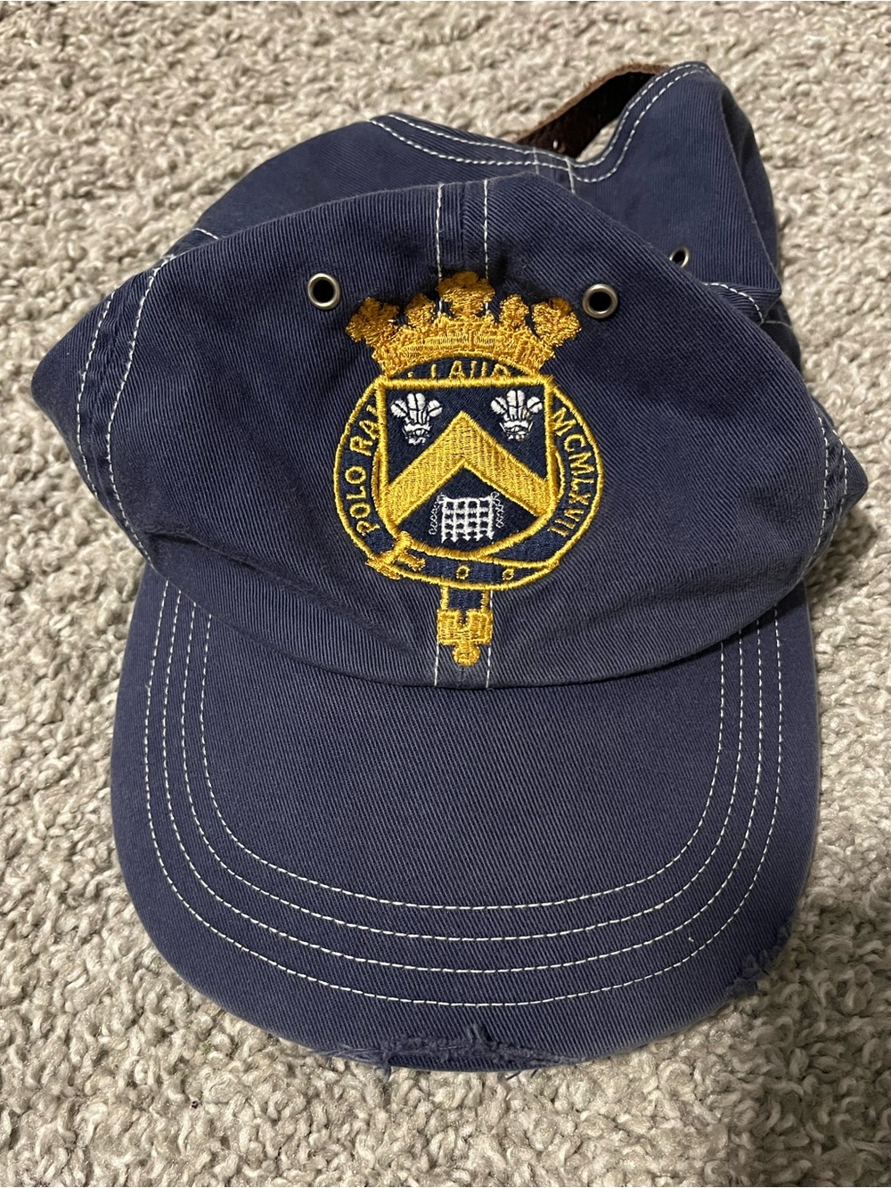 Polo by Ralph Lauren Navy Blue Baseball Cap with Gold Crest Embroidery